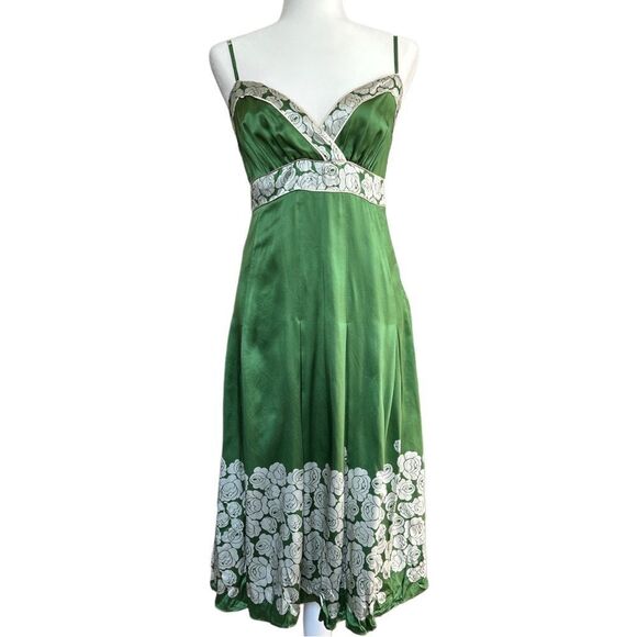 Ted Baker London Green White Floral Babydoll Libbie Silk Slip Dress Size 2 - Picture 1 of 11